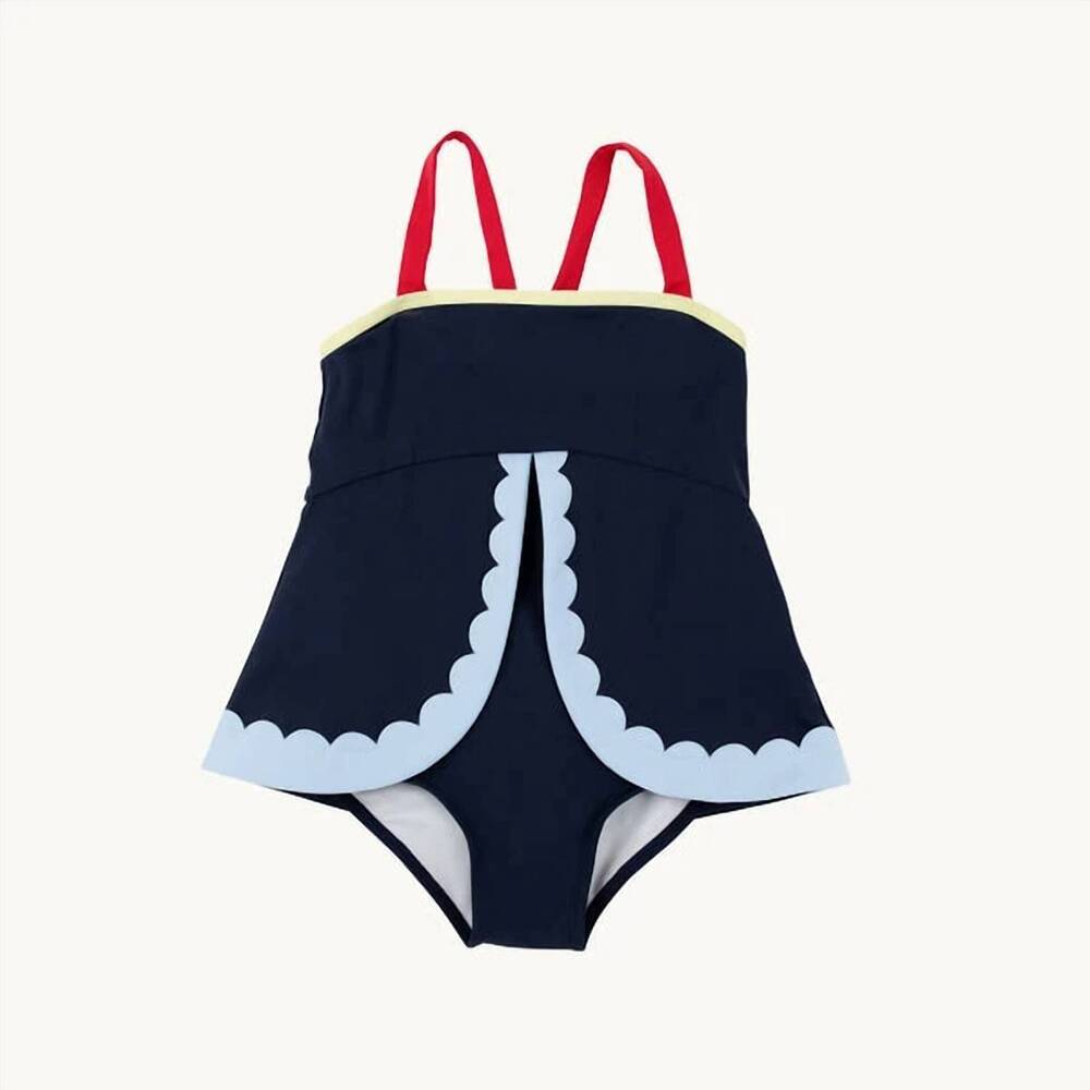 NEW THE BEAUFORT BONNET COMPANY kids' stratford scallop swimsuit in navy